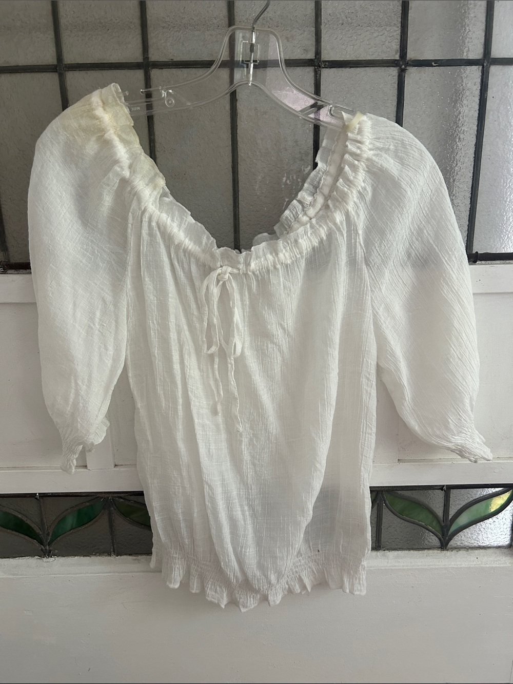 Mudd White Peasant Blouse with Tie Neckline